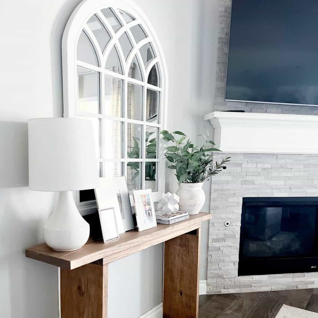 Side Table With White Cathedral Mirror