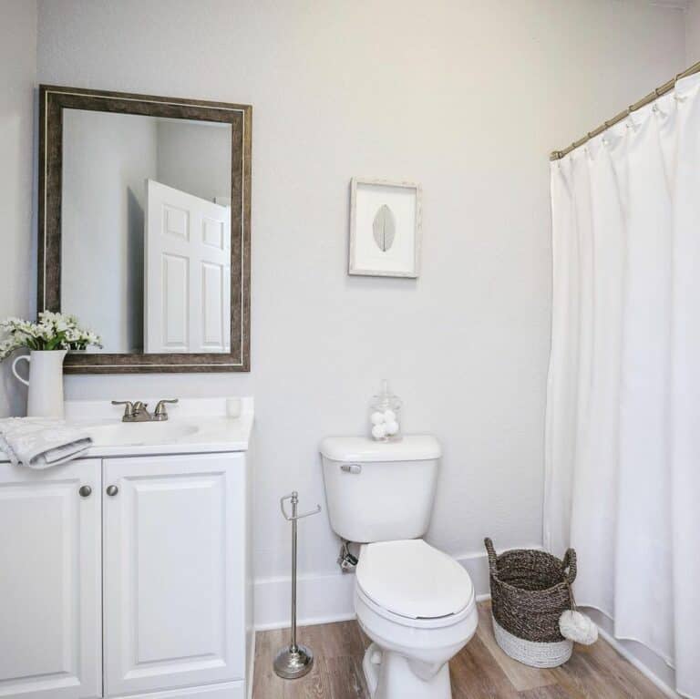 Simple Small Bathroom Ideas With Wood Frame Mirror