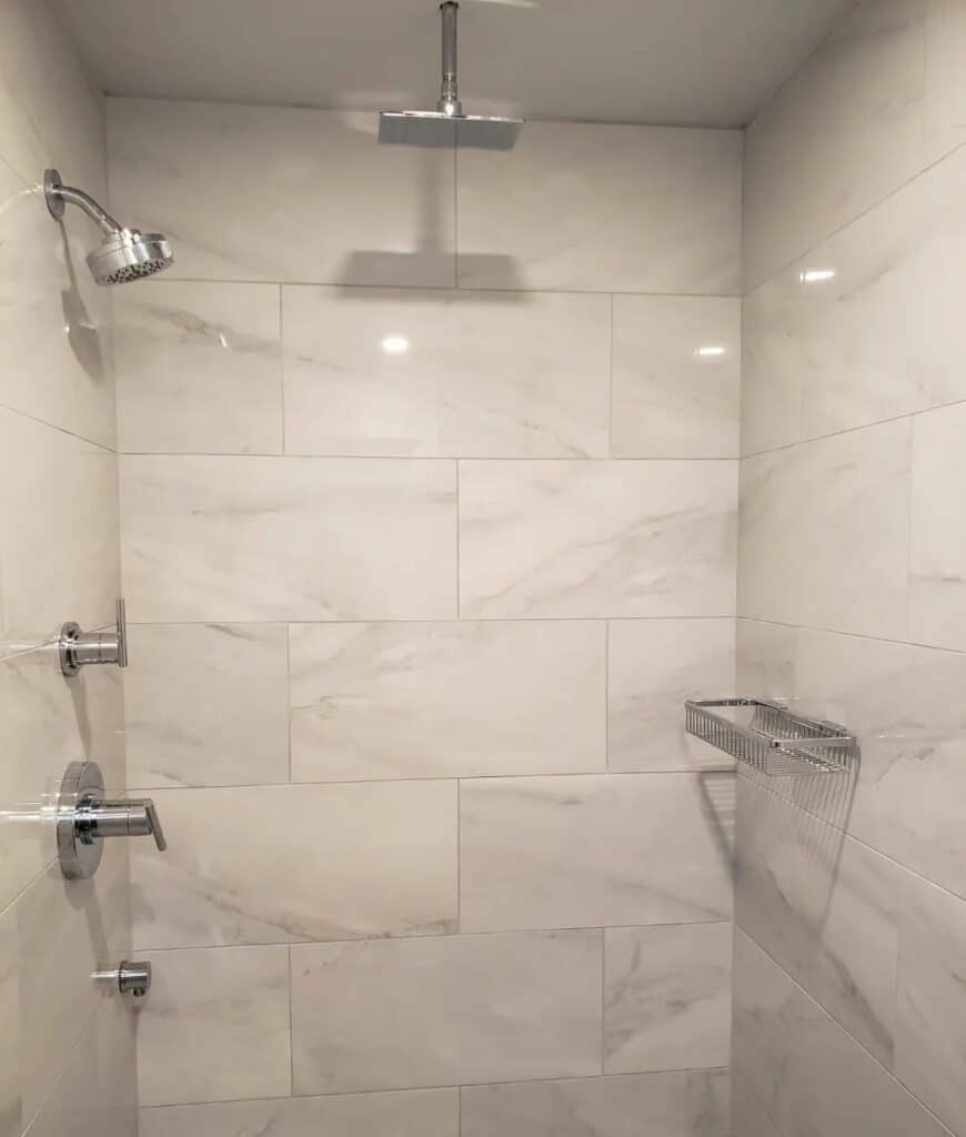 Simple Small Shower Ideas With Patterned Marble