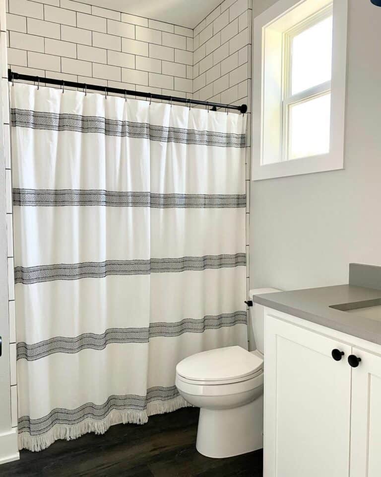 Simple Striped Gray and White Shower Curtain