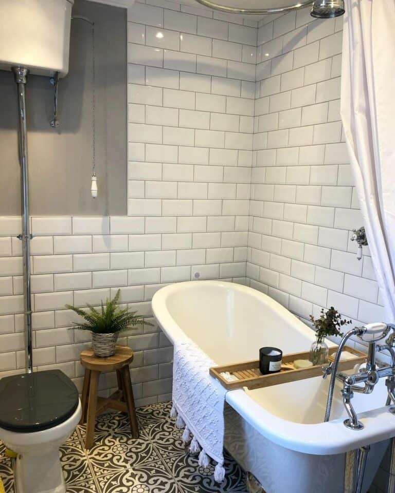 Small Bathroom With Patterned Floor Tile