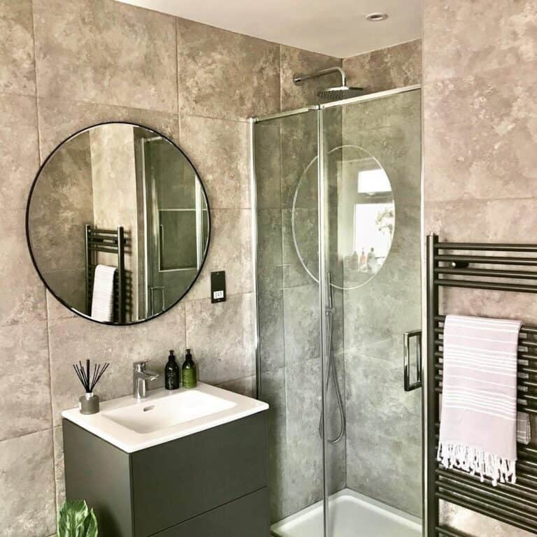 Small Bathroom With Taupe Wall Tile