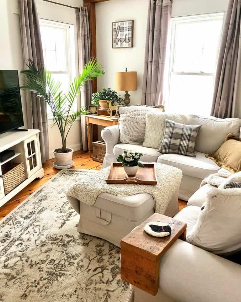 Small Living Room Layout With TV and White Sectional