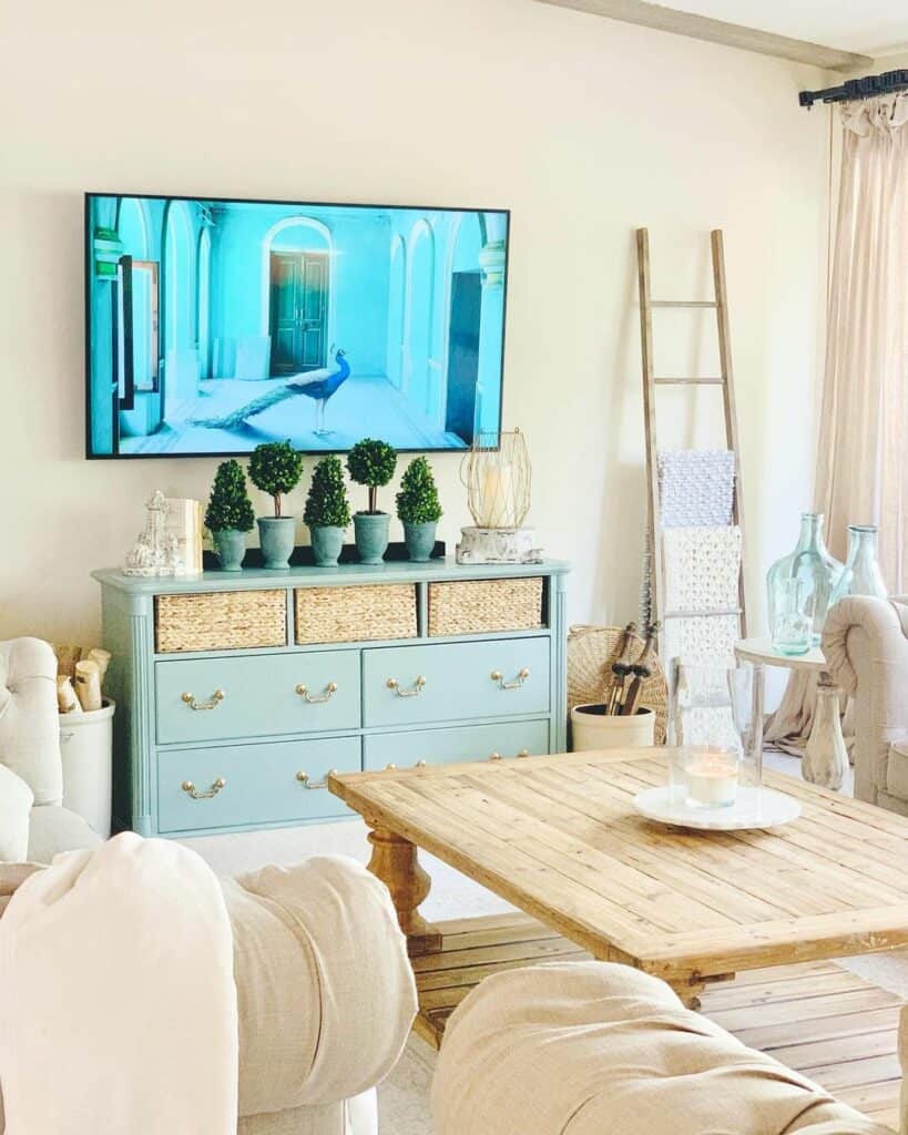Small Living Room With Light Blue Cabinet
