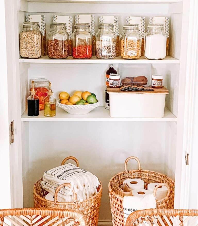Small Pantry Décor With Wicker and Glass