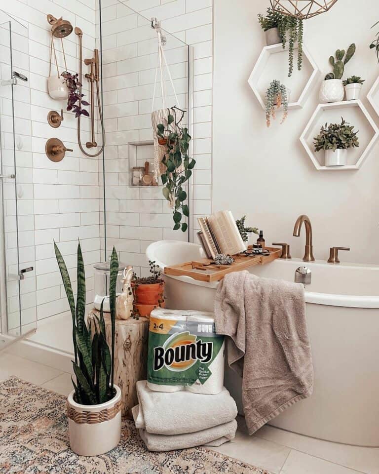 Small Shower Ideas With Green Potted Plants