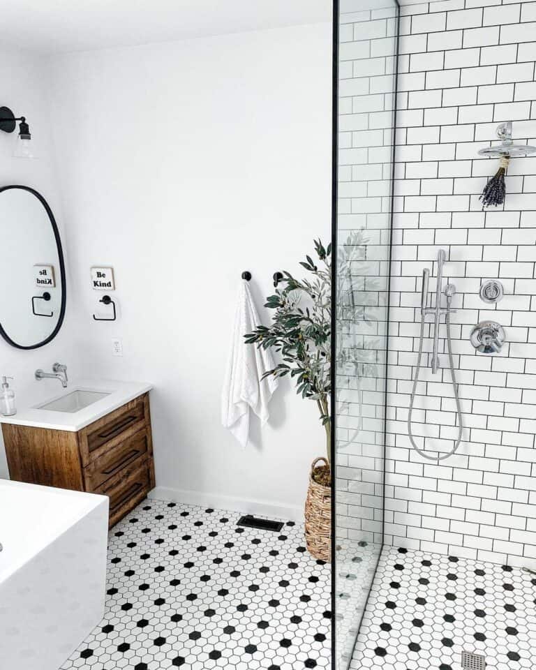 Small White and Black Bathroom Floor Tile