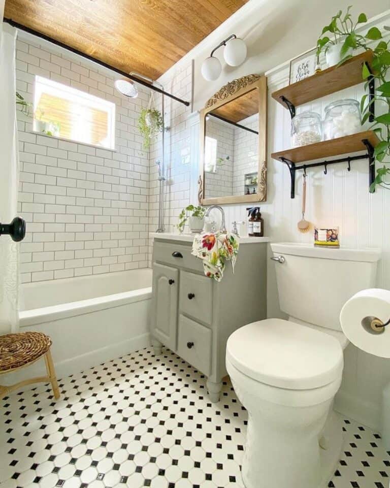 Small White and Black Mosaic Tile Flooring