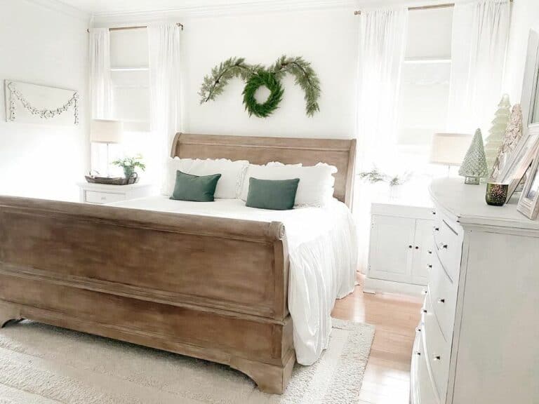 Solid Wood Bed Frame and White Nightstands