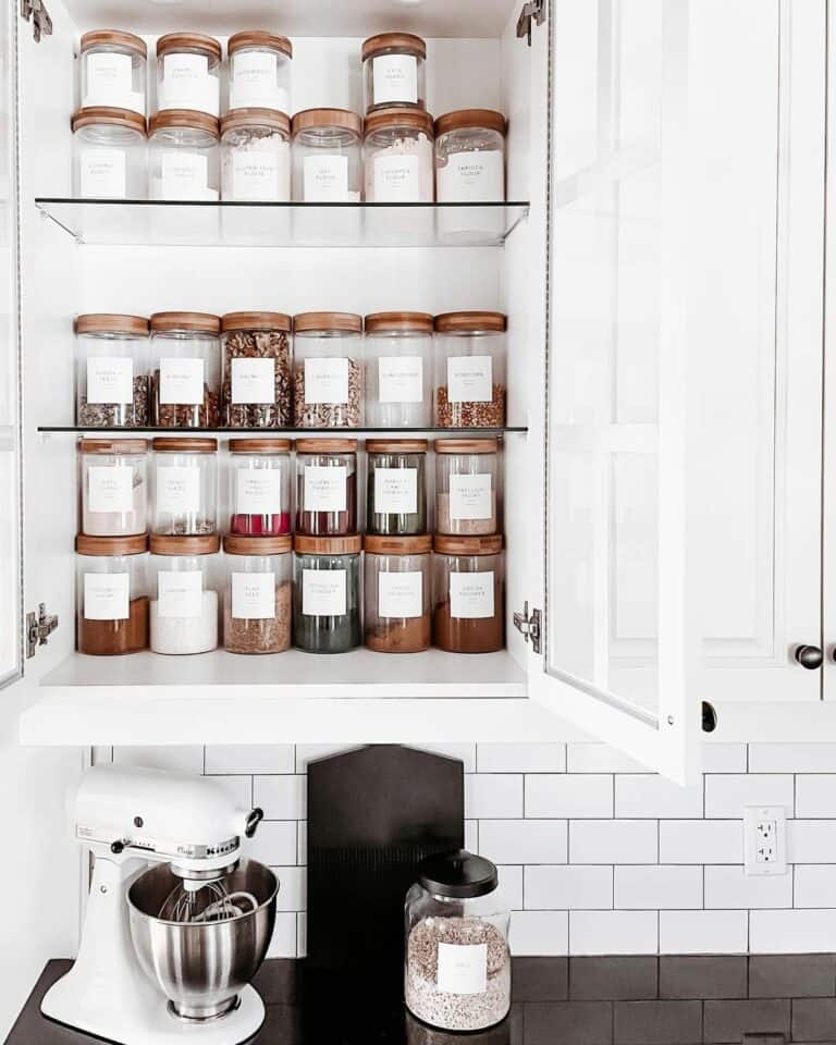Spice Storage in Black and White Kitchen