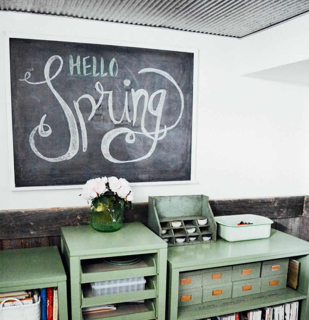 Spring-themed Craft Room With Mountain Green Cabinets