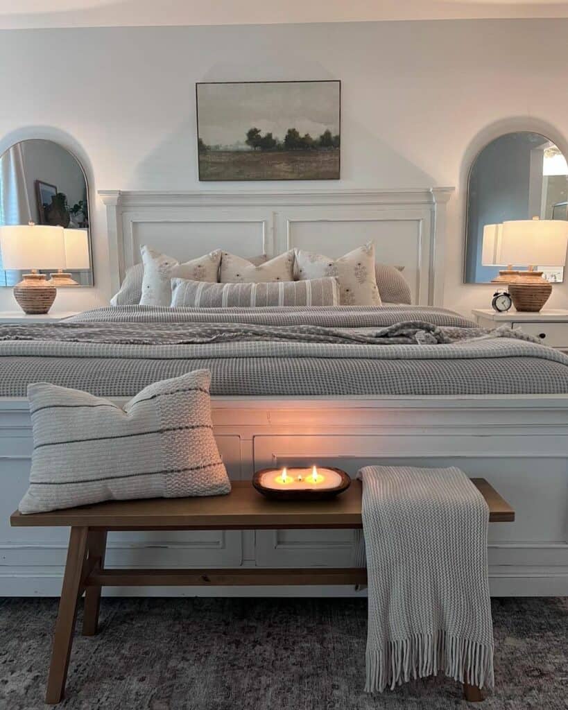 Table Lamps Illuminate a White Bed