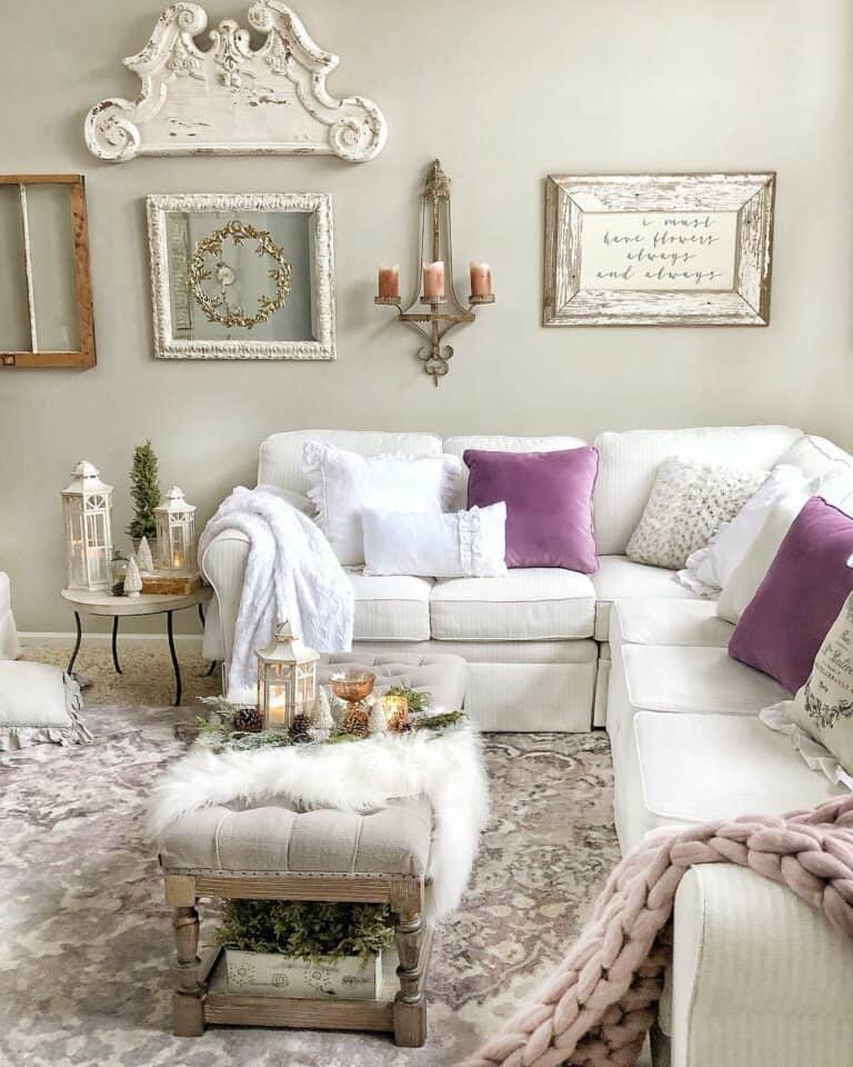 Throw Blankets for a White Couch with Purple Pillows