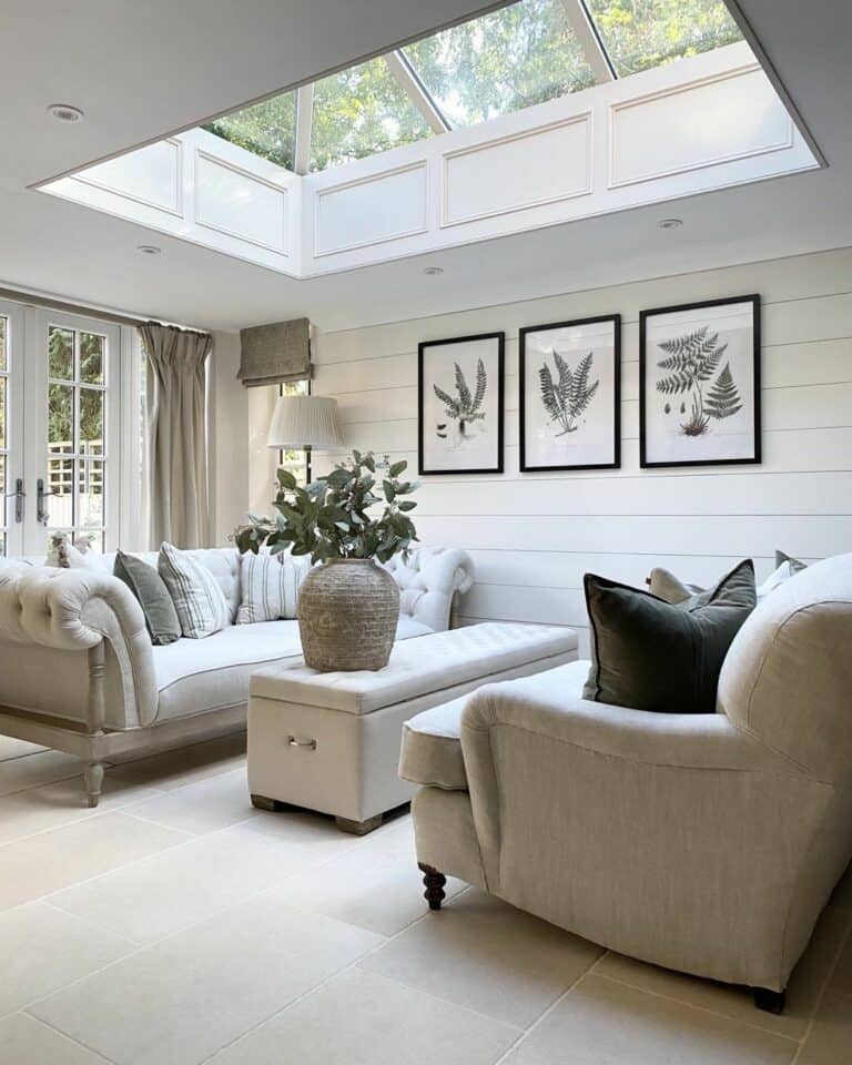 Two Greige Living Room Sofas With French Upholstery