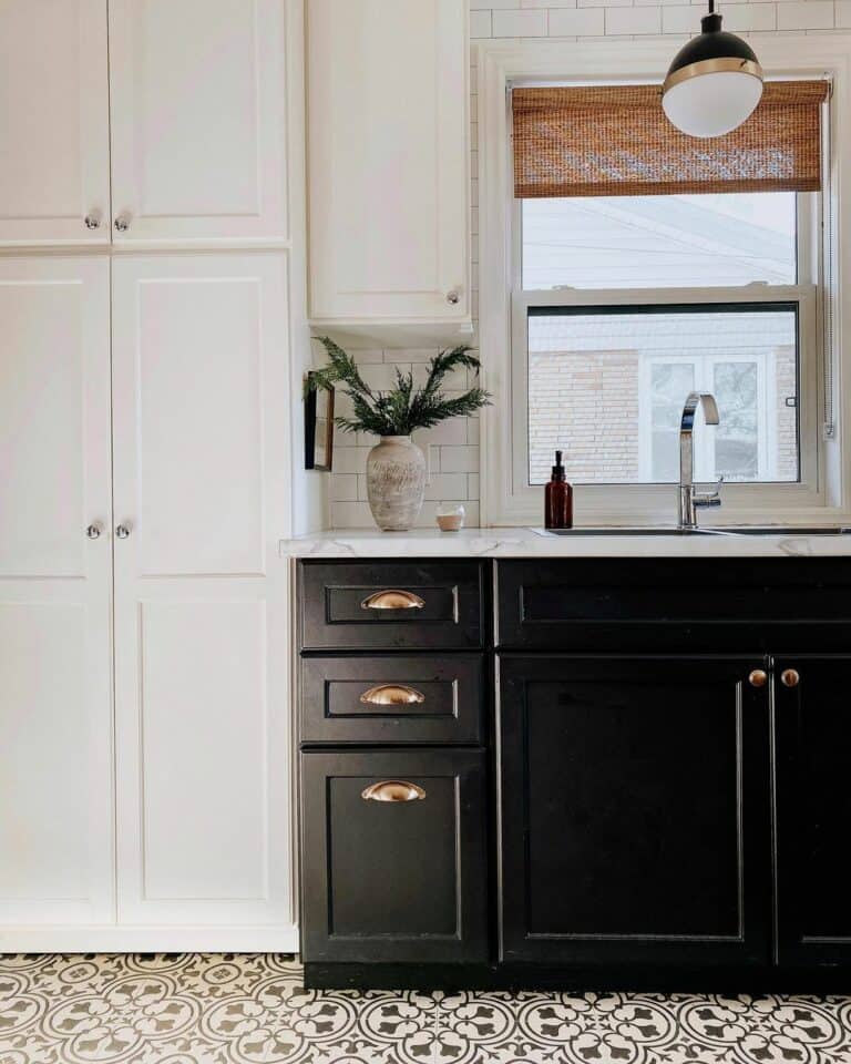 Two-toned Kitchen With Rattan Blinds