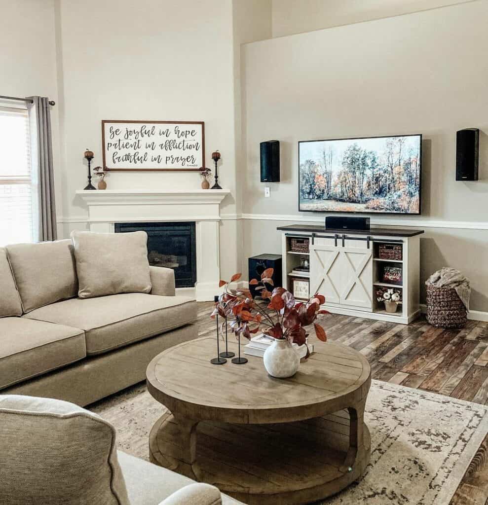 Two-toned White Barn Door TV Stand