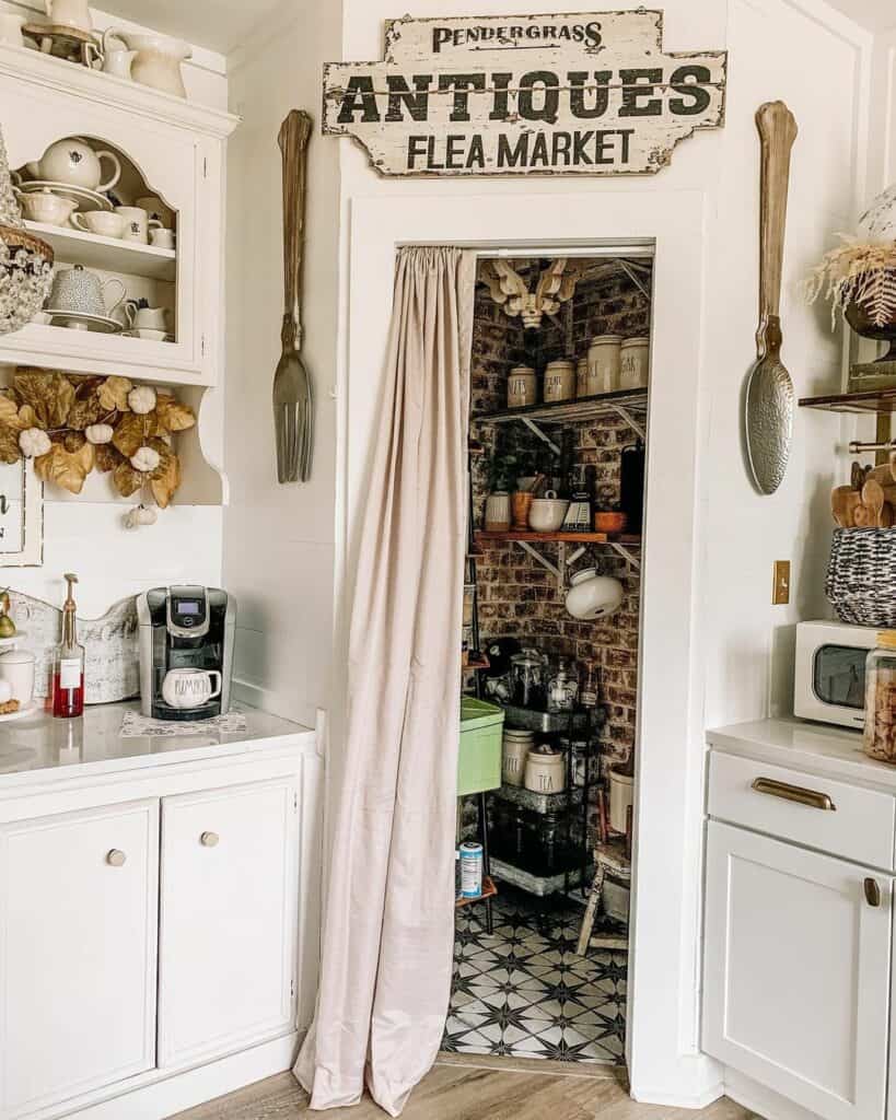 Unique Pantry Behind a Beige Kitchen Curtain