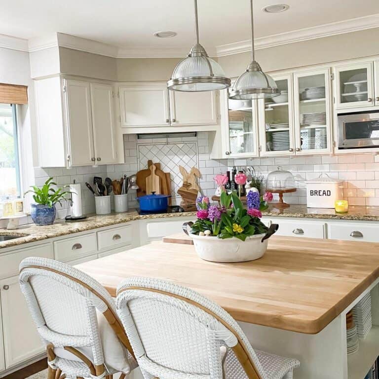 Vibrant Farmhouse Kitchen With Fresh Spring Flowers