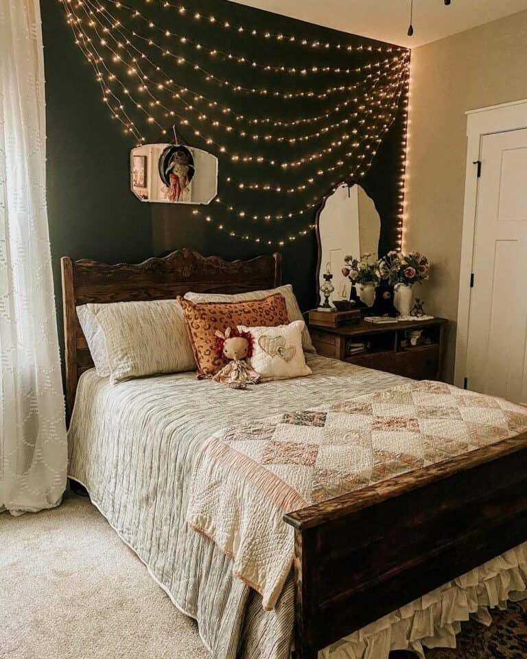 Vintage Bedroom With Twinkle Lights