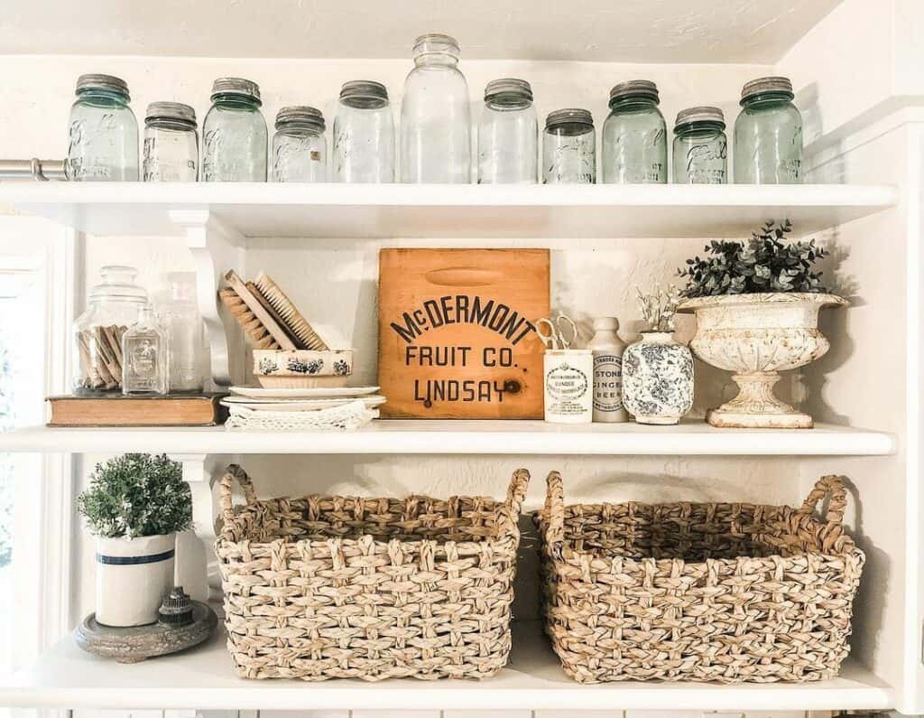 Vintage Décor on White Shelves