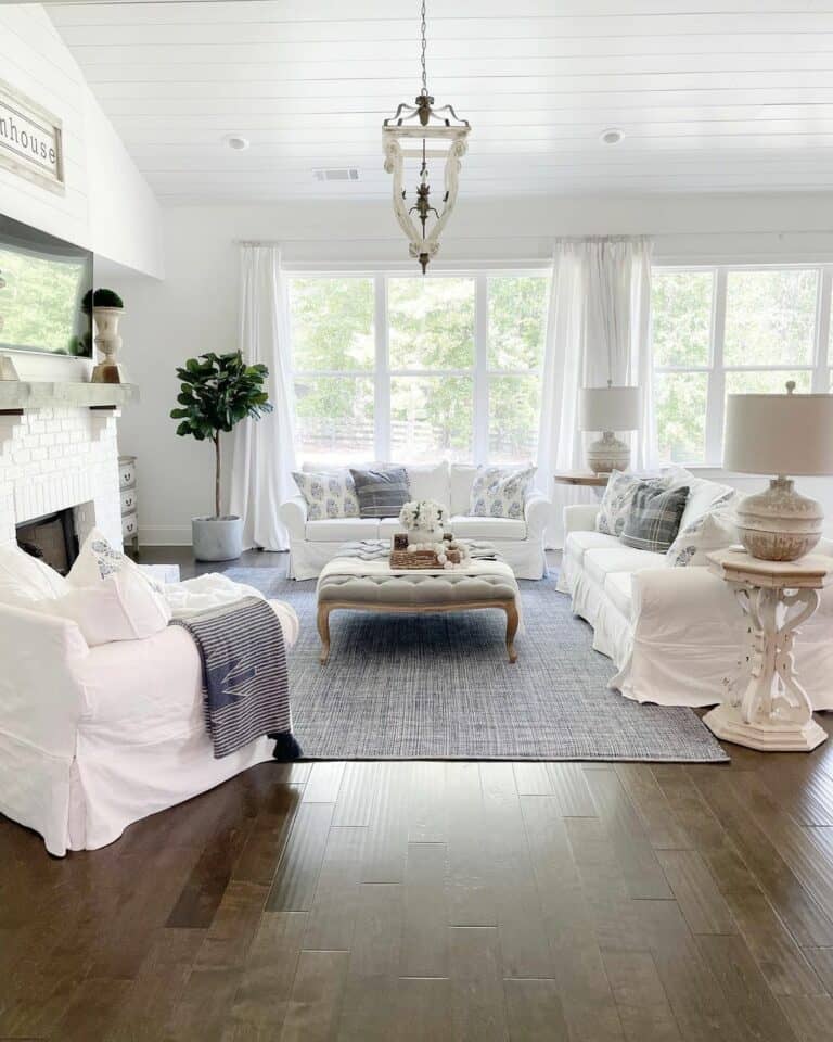 Vintage White Sofas for a French Cottage Living Room