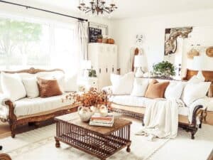 Vintage Wood-framed Sofa Set for a Farmhouse Living Area