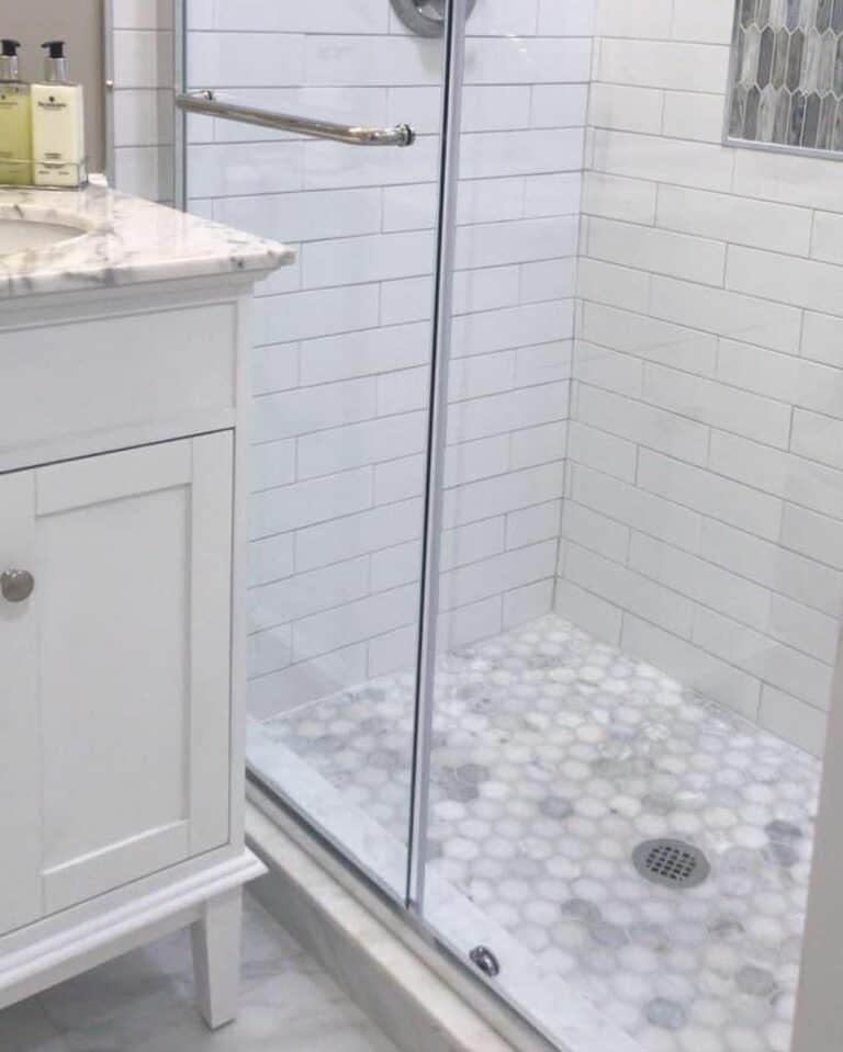 Walk-in Shower Ideas With Hexagonal Floor Tiles