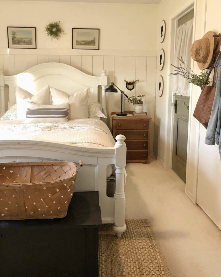 White Bed With Black Storage Bench