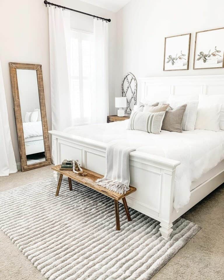 White Bed With Wood Frame Artwork Décor