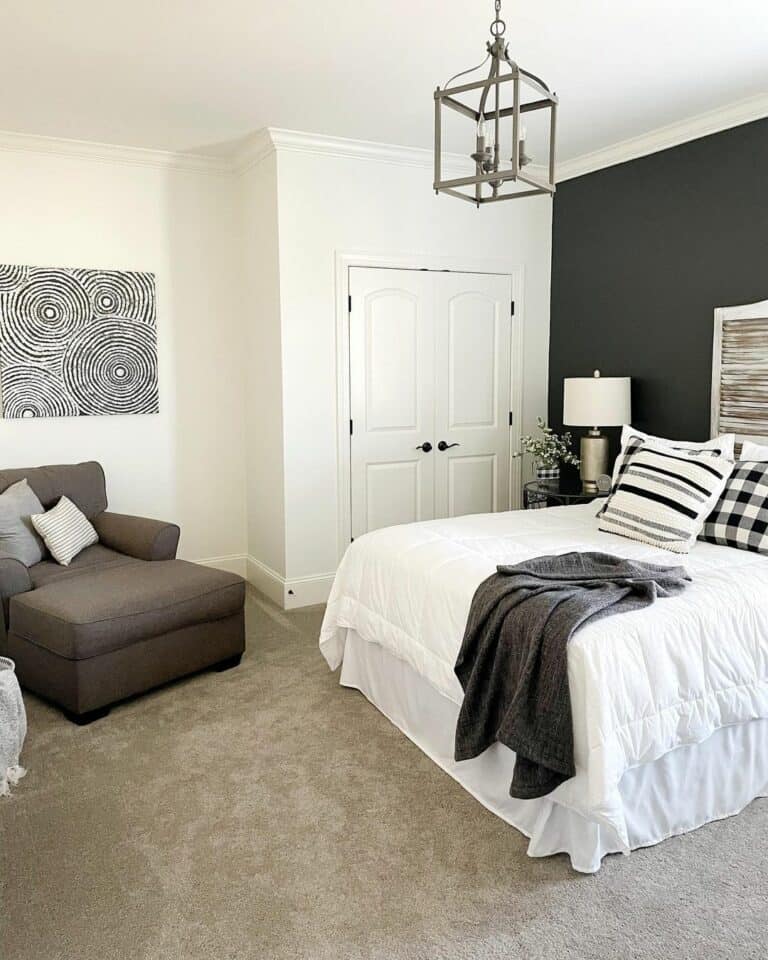 White Bedroom With a Black Accent Wall