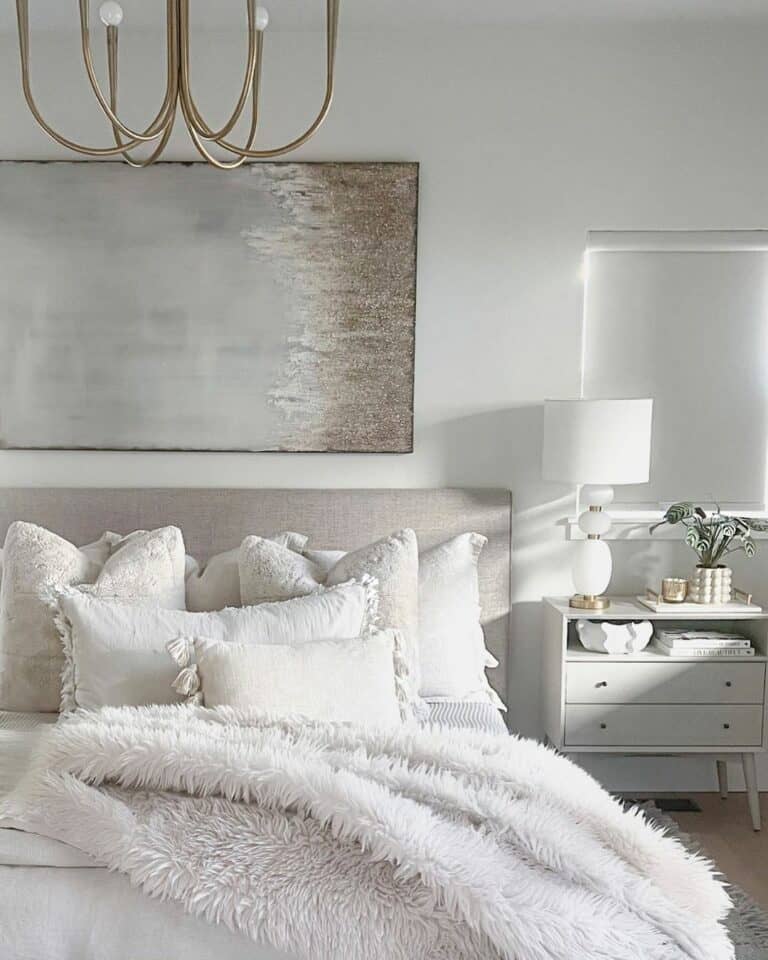 White Bedside Table With White Lamp