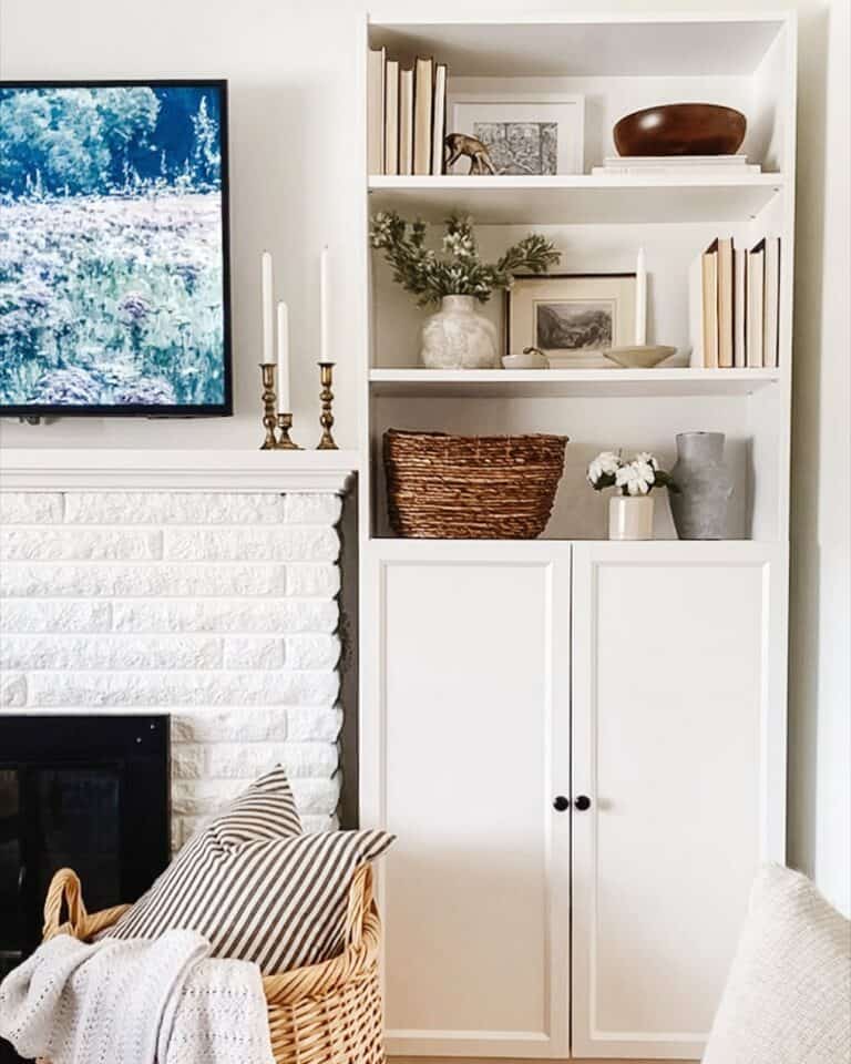 White Brick Fireplace and Plush Accessories