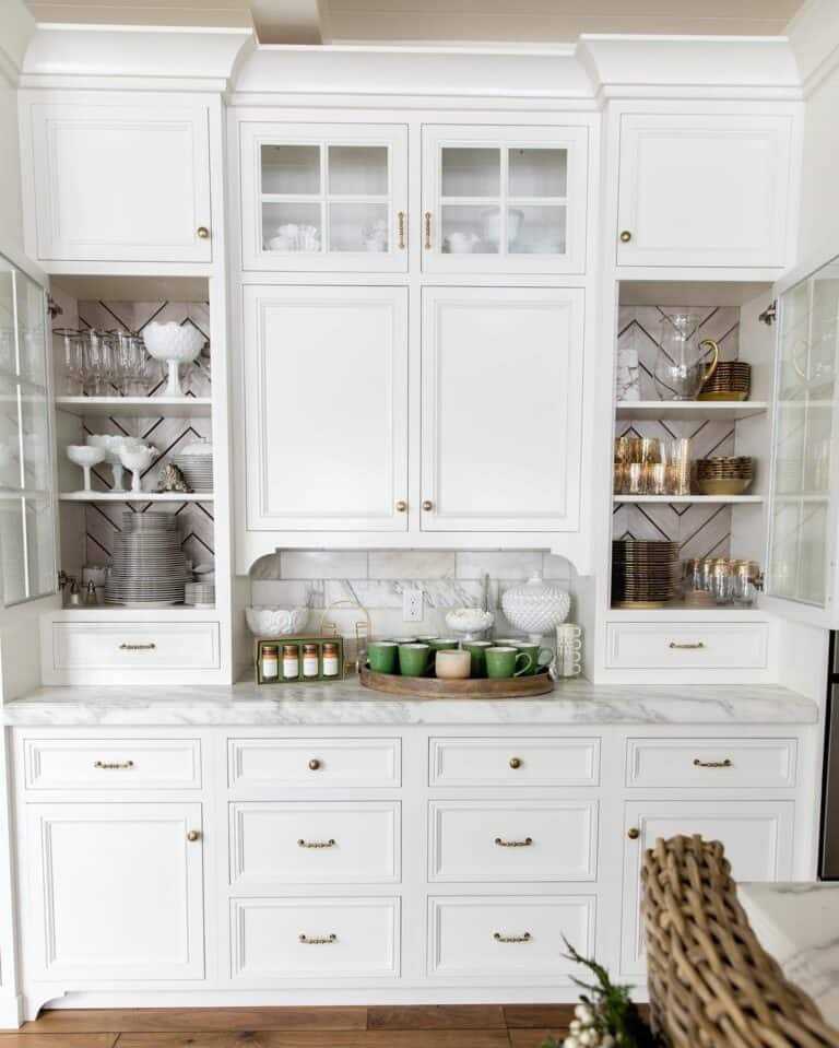 White Butler's Pantry With Gold Kitchenware