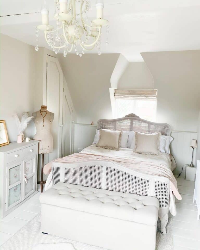 White Cane Bed With White Bedroom Bench