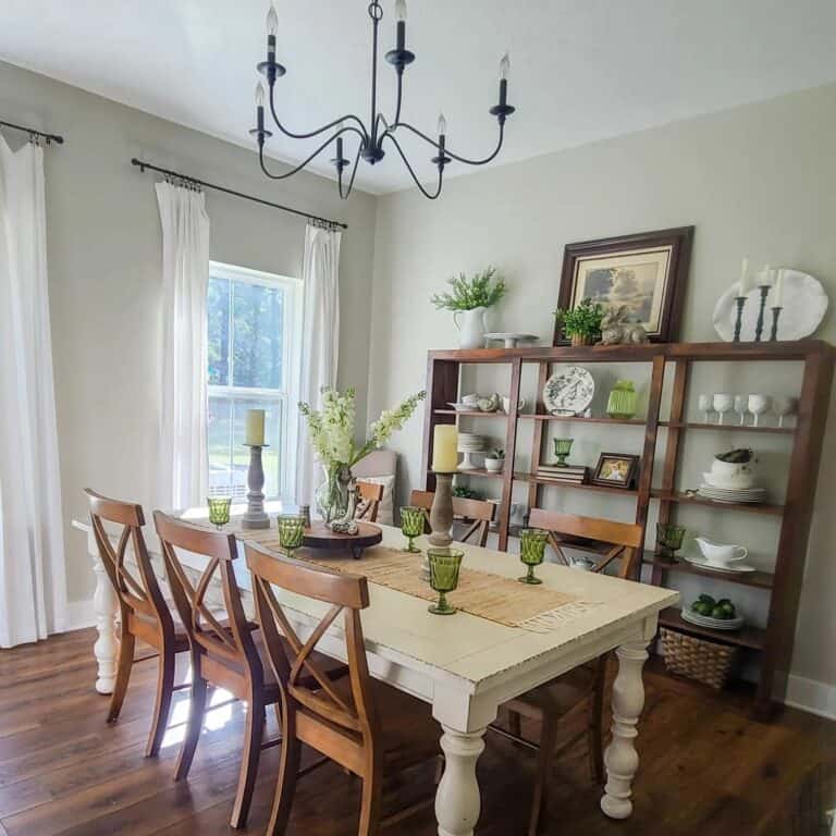 White Dining Table With Stained Wood Chairs