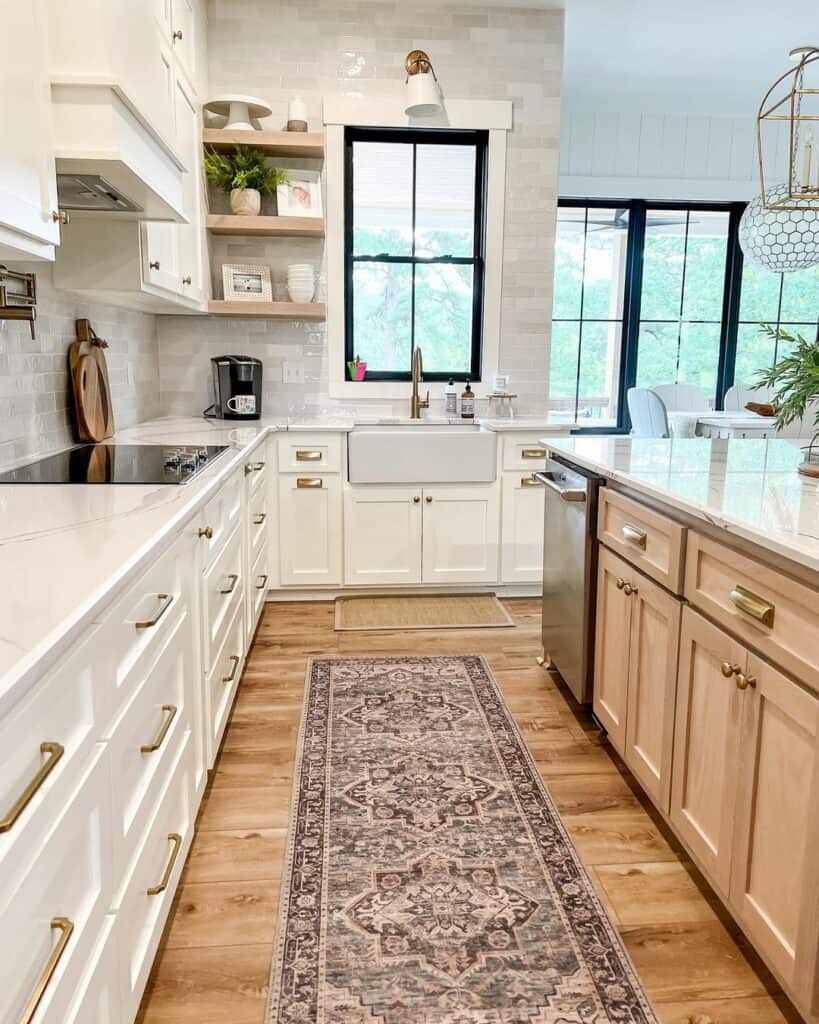 White Farmhouse Kitchen With Hardwood Floors