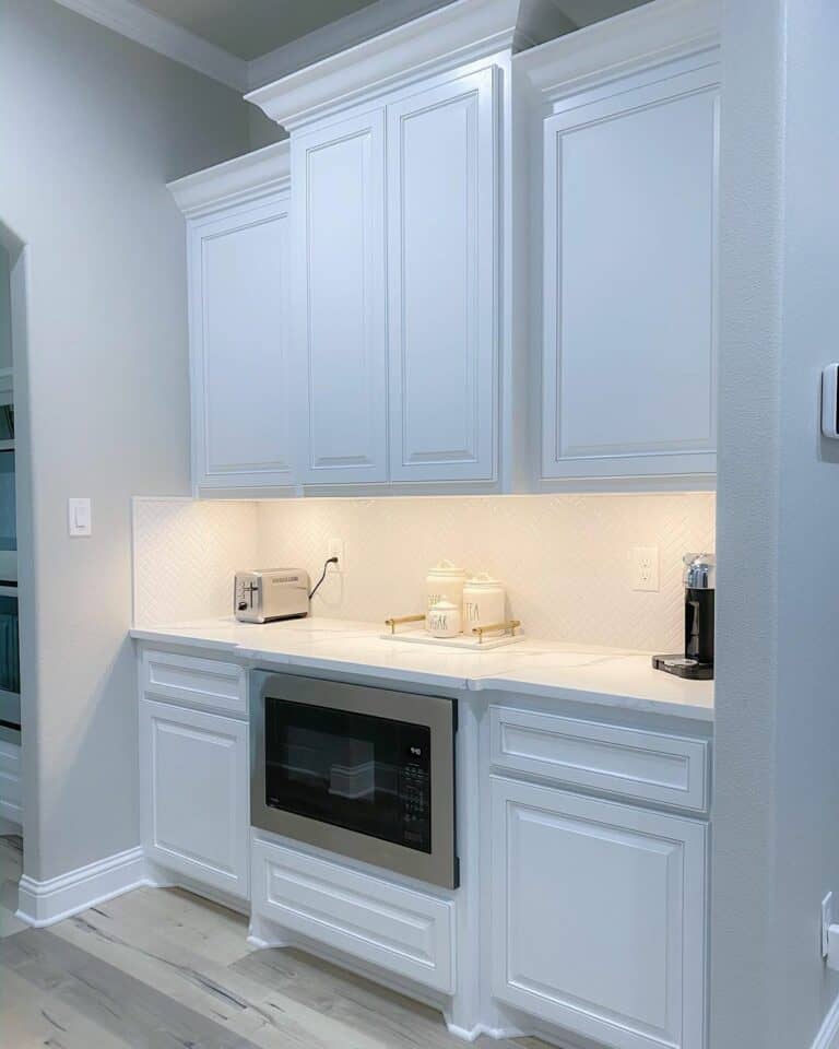 White Farmhouse Kitchen With Quartz Countertop
