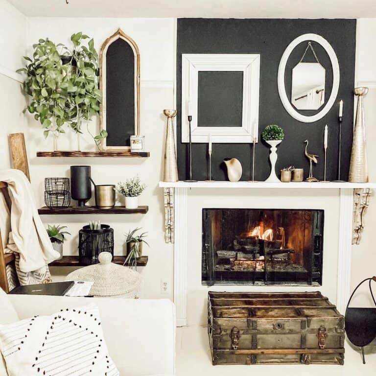 White Fireplace With a Black Accent Wall