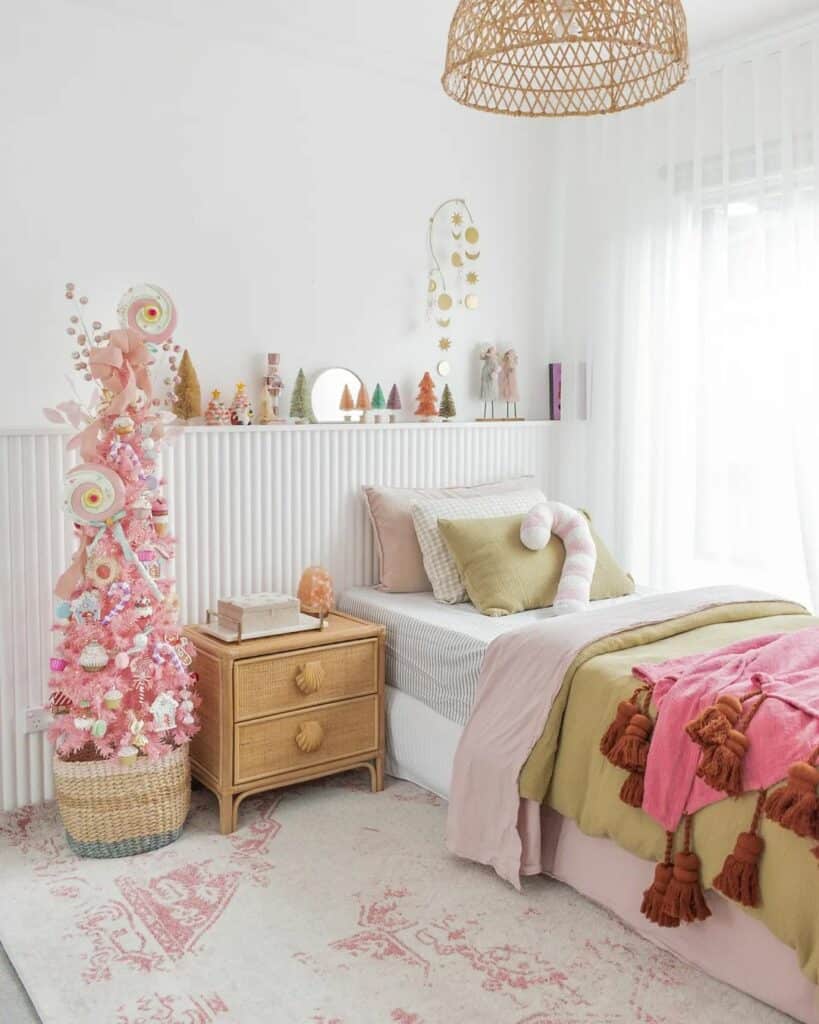 White Fluted Wall With Pink Décor