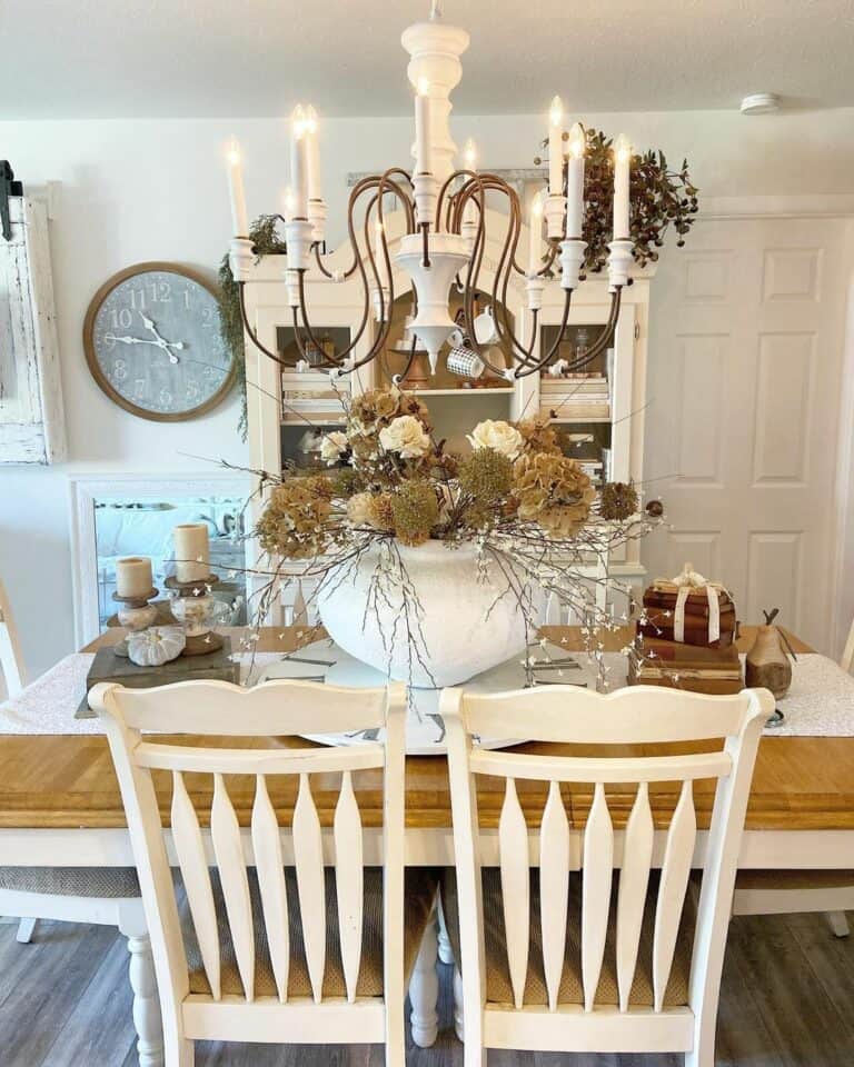 White Hutch Stands Beside Dining Table