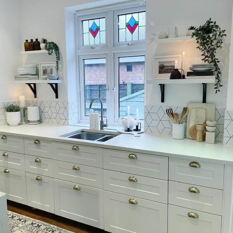 White Kitchen With Stained Glass Windows