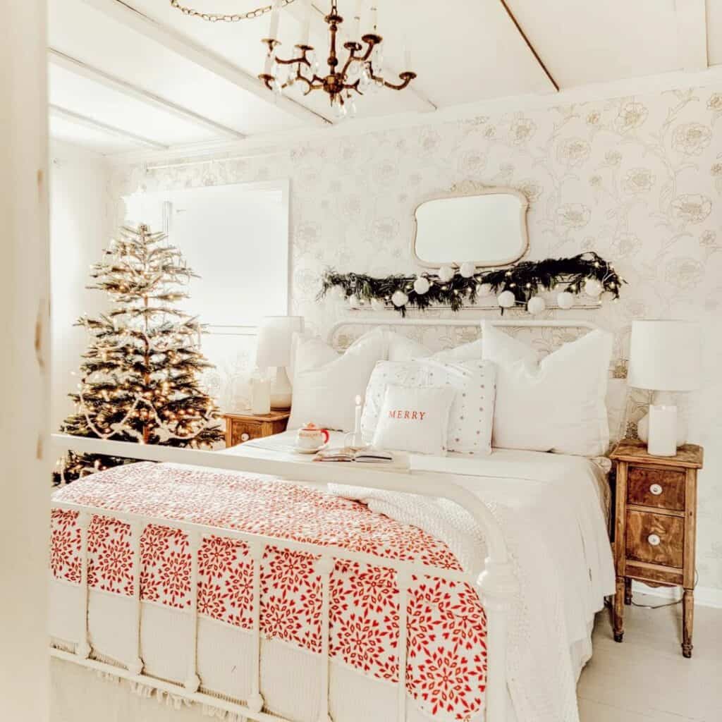 White Metal Bed With Christmas Décor
