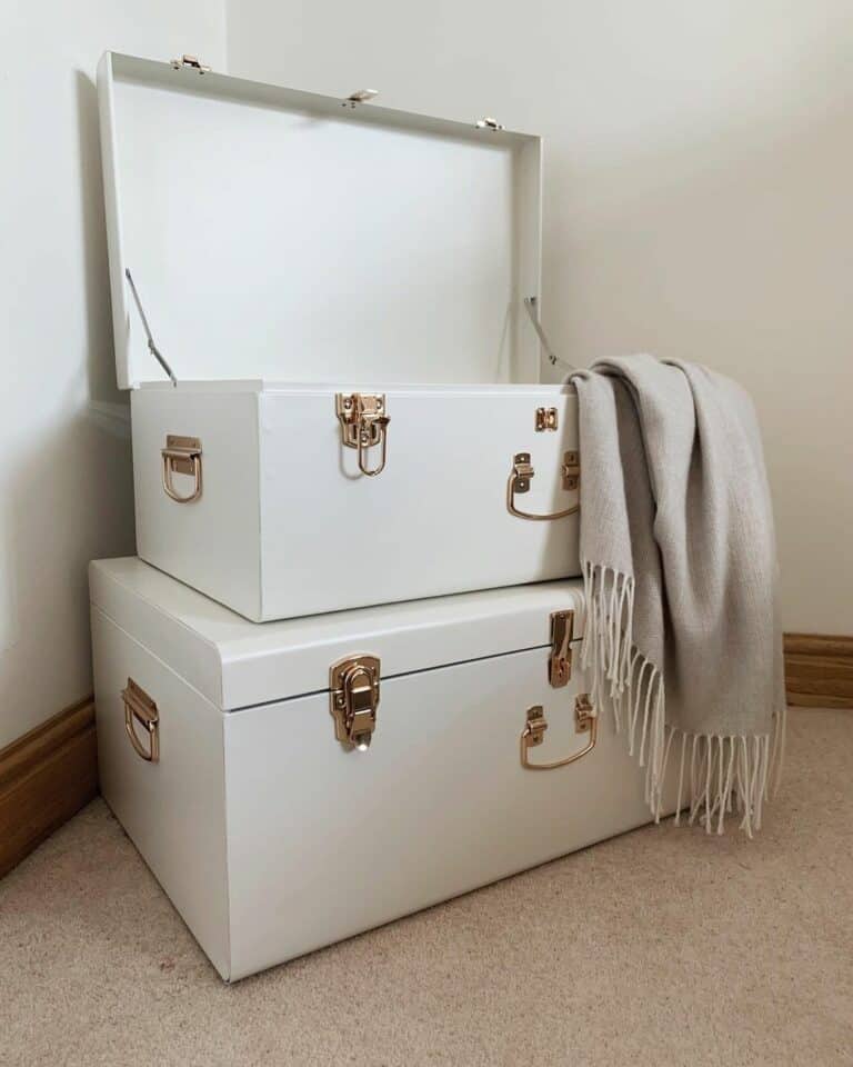 White Nesting Boxes for Vintage Bedroom Organization