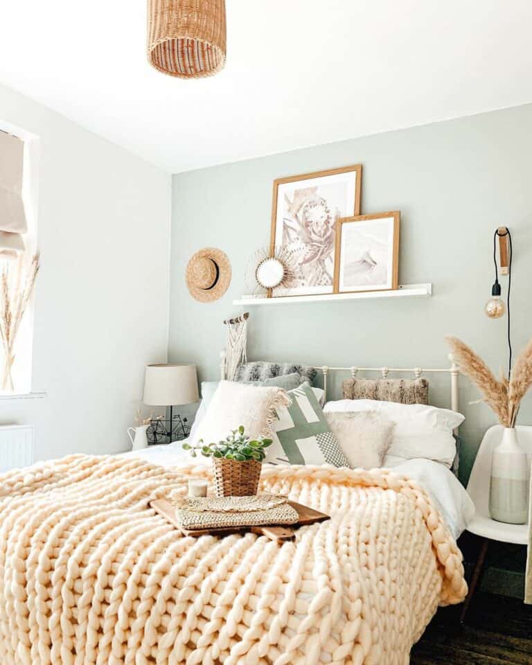 White Shelf With Wood Picture Frames