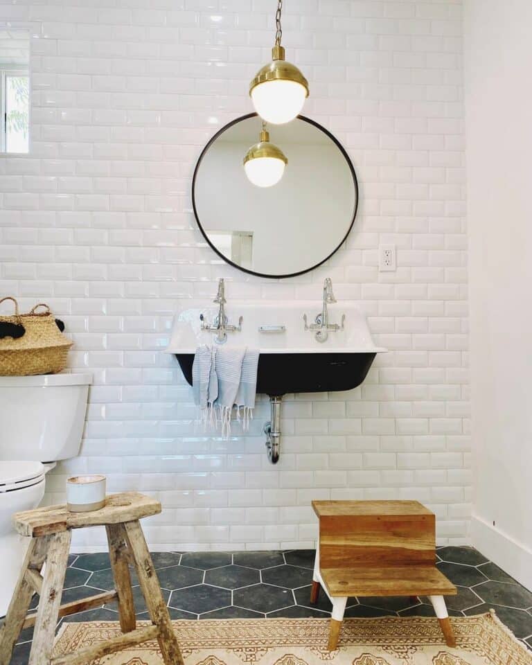 White Small Bathroom Tile Ideas With Accent Wall