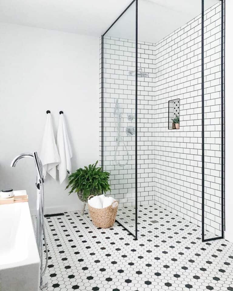 White Subway Tile on the Shower Walls
