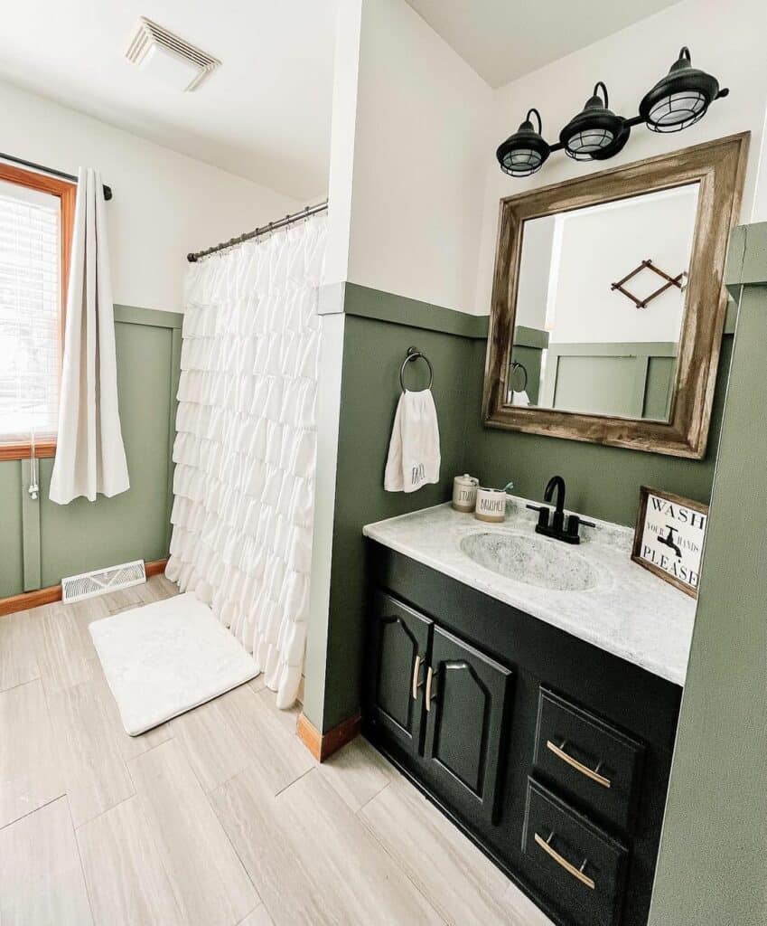 White Walls With Green Small Bathroom Wainscoting