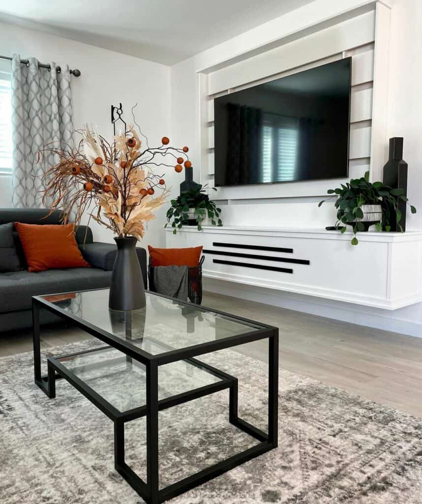 White and Black Floating TV Console