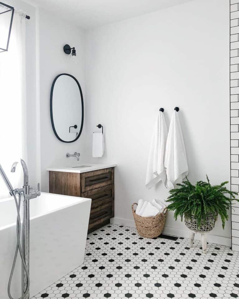 White and Black Hexagon Tile Bathroom Flooring