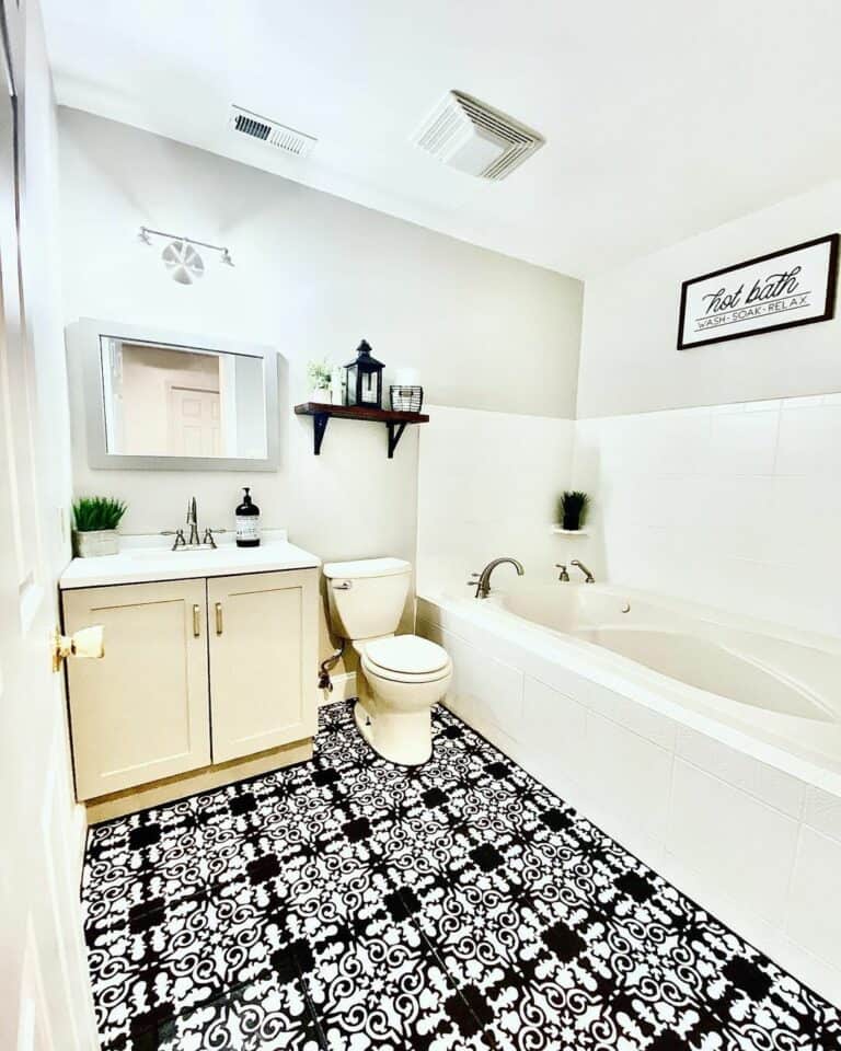 White and Black Mosaic Bathroom Floor Tiles